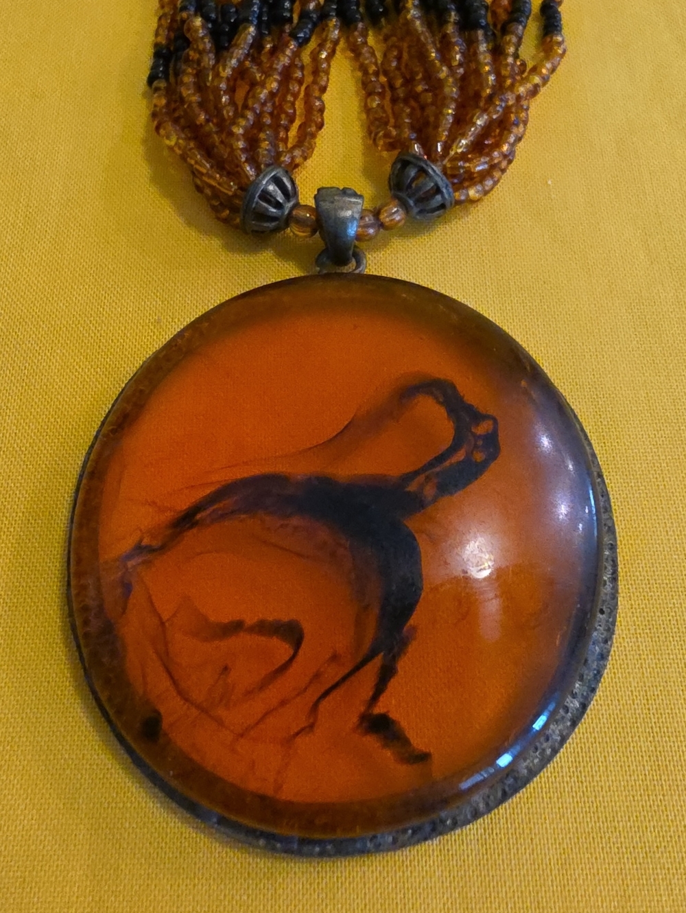 Vintage Amber Like Pendant & Beaded Statement Necklace - BEAUTIFUL PIECE!